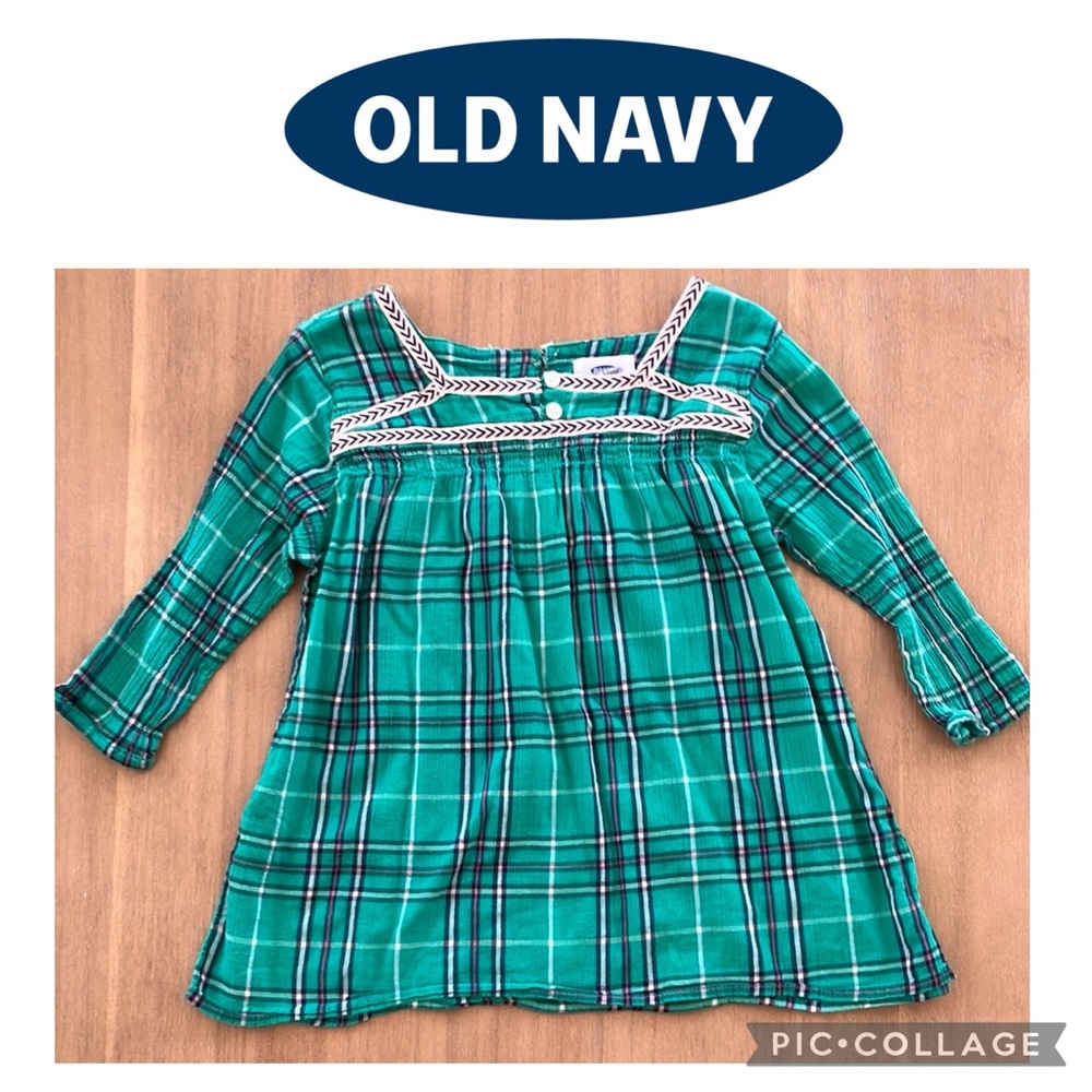 1/$5, 3/$12...Old Navy Green Plaid Blouse with 3/4 Sleeves Girl Size 6/7 - Small